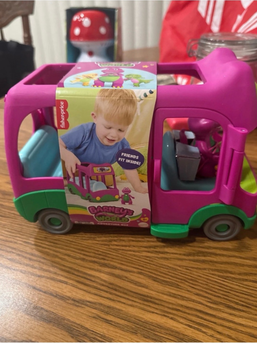 Fisher-Price Pink and Green Barney Play Bus